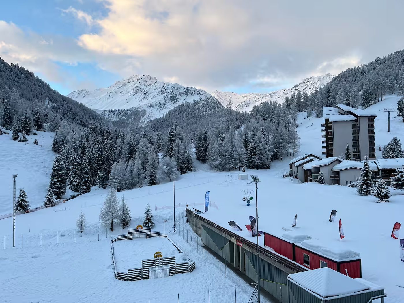 Winter view of Siviez ski resort with fresh snow